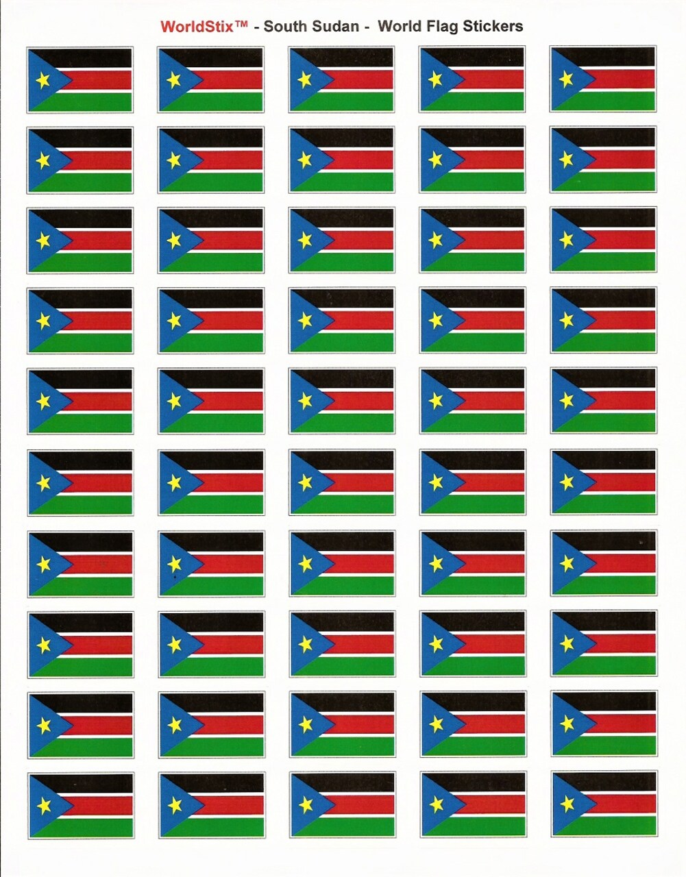 100 South Sudan Flag Stickers, Two Sheets of 50, 1.5" x 1" Made in America Self Adhesive Country Flag Scrapbook Stickers, Two Sheets of 50, 100 Sticker Decal Flags